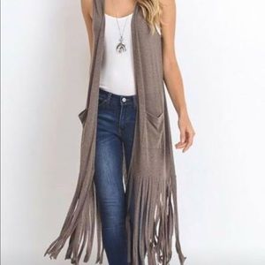 Brown boho fringe vest